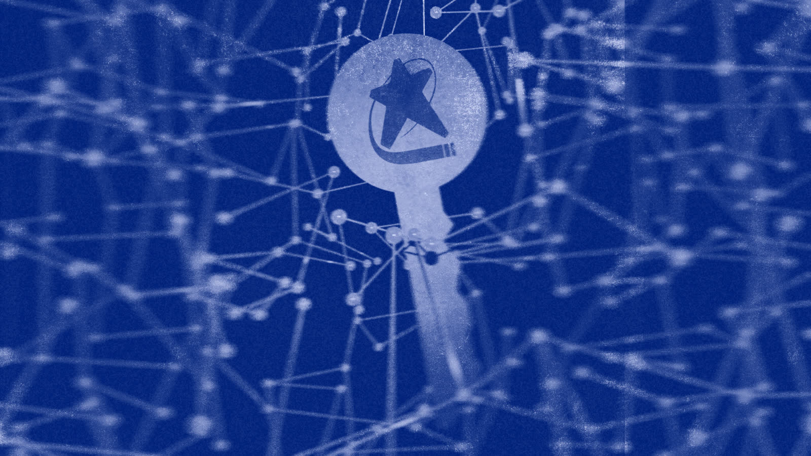 Schlüssel mit Movement-Security-Stern vor einem vernetzten Hintergrund, Symbol für Zutritt und Sicherheit